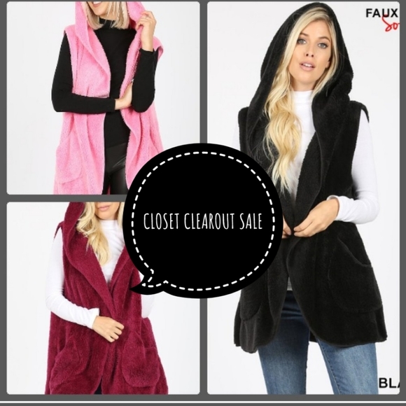 NEW PINK FAUX FUR HOODED TEDDY VEST W/ POCKETS - Picture 1 of 5